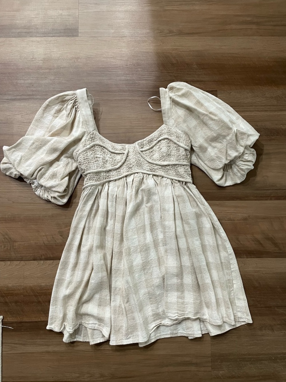 Mini Dress with Puff Sleeves in Cream
